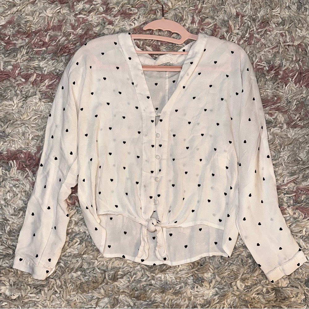 Rails Polka Dot Heart Button Down Tie Front Top M - image 2